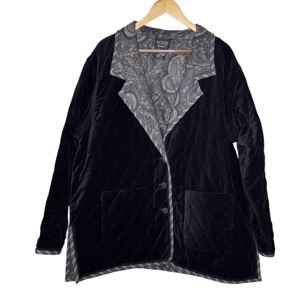 Vintage Koos of Course Women's Reversible Jacket Black Velvet Paisley Size 2X